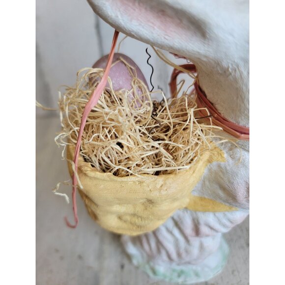 vintage Paper mache white Easter bunny‎ egg basket home decor spring vintage - Picture 6 of 8